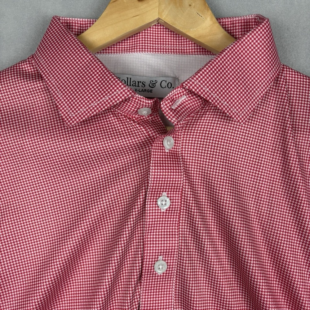 Collars & Co Dress Collar Polo Mens XL Red White Houndstooth Stretch Preppy